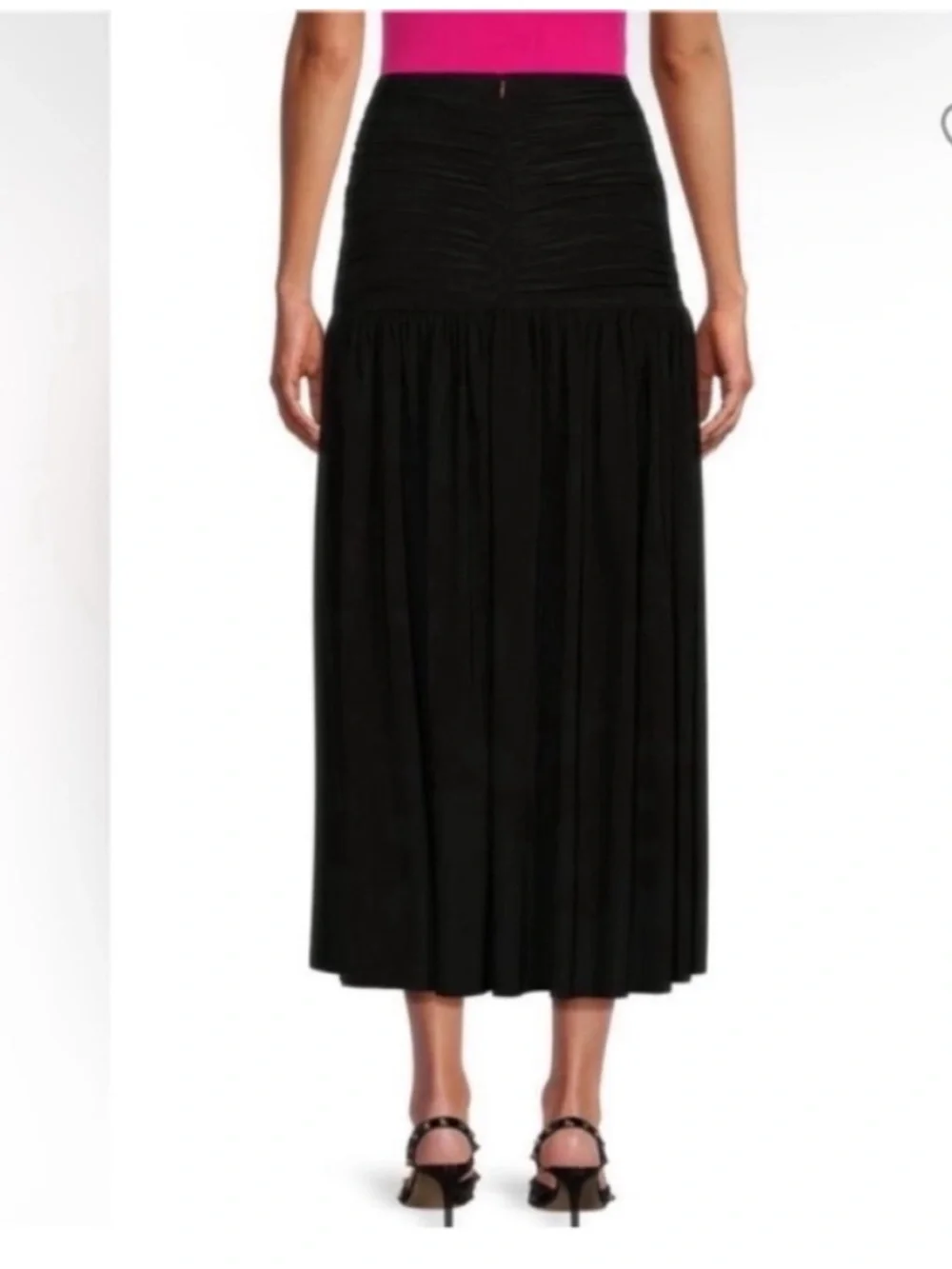 Misa Los Angeles Dalida Black Strapless Ruched Midi Skirt Size Large